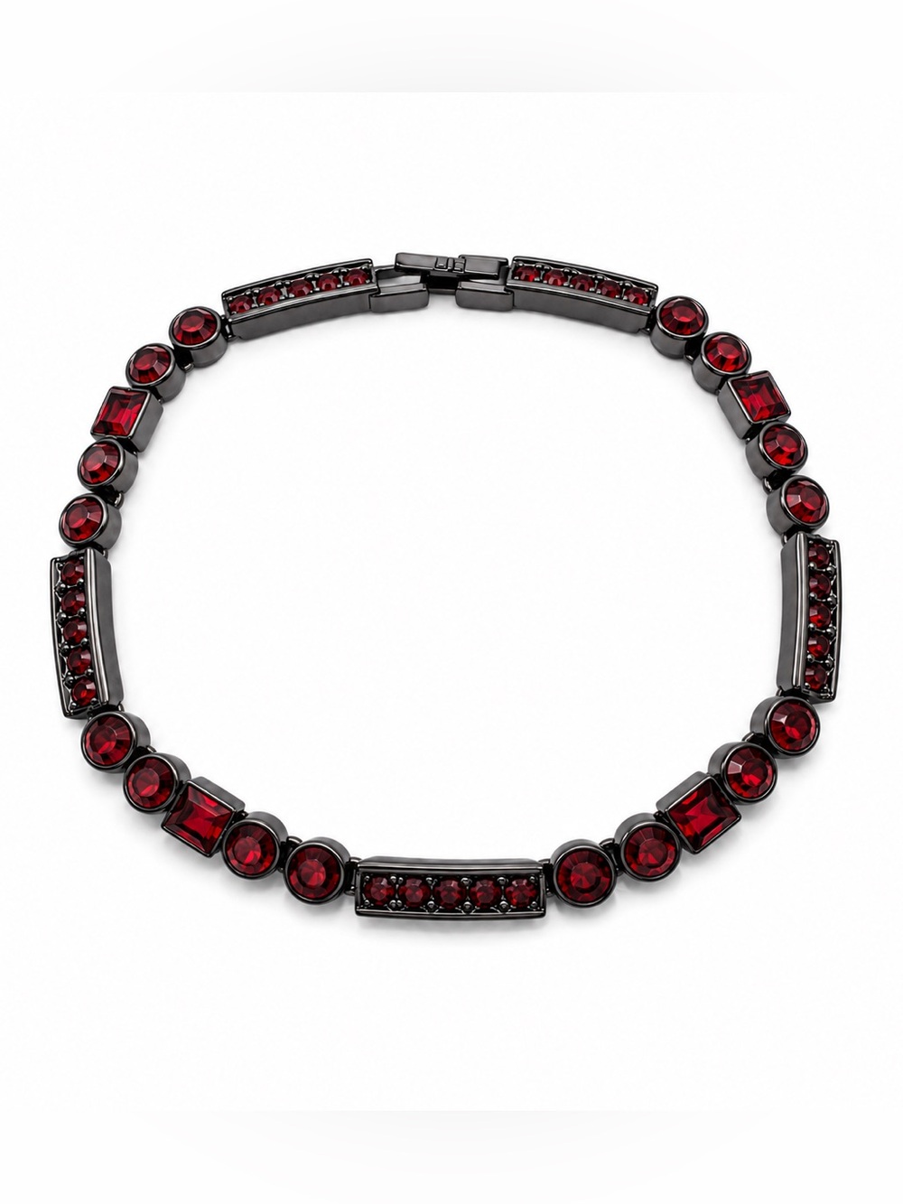 Givenchy Gunmetal Tennis bracelet with Red Crystal Stones